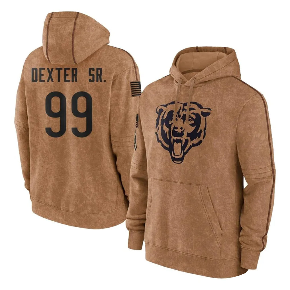 C.Bears #99 Gervon Dexter Sr. Player Brown Salute to Service Pullover Hoodies Limited Qdoa Stitched Jerseys