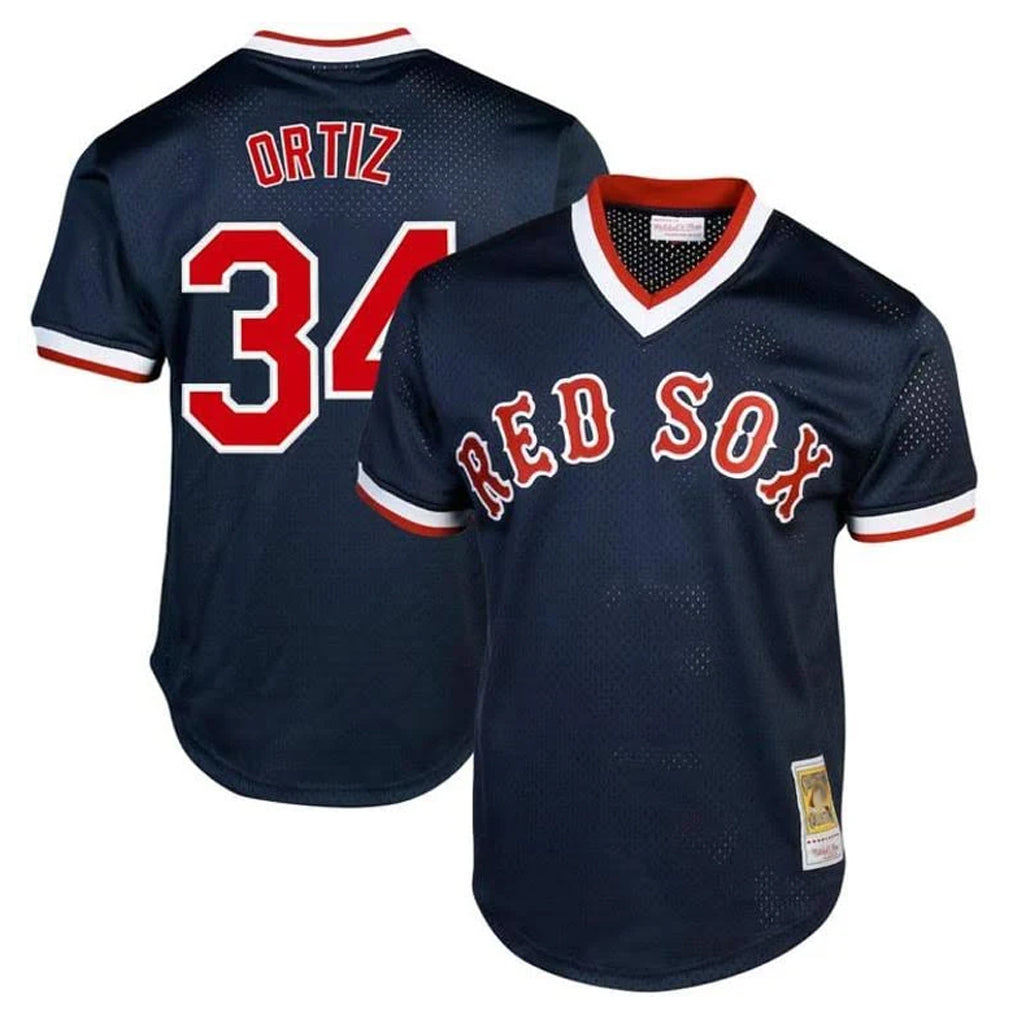 B.Red Sox #34 David Ortiz Player Navy Cooperstown Collection Mesh T-shirt Home Qdoa Stitched Jerseys