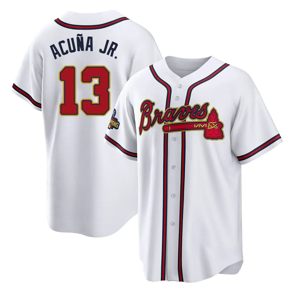 A.Braves #13 Ronald Acuna Jr Player White Gold Home Game Qdoa Stitched Jerseys