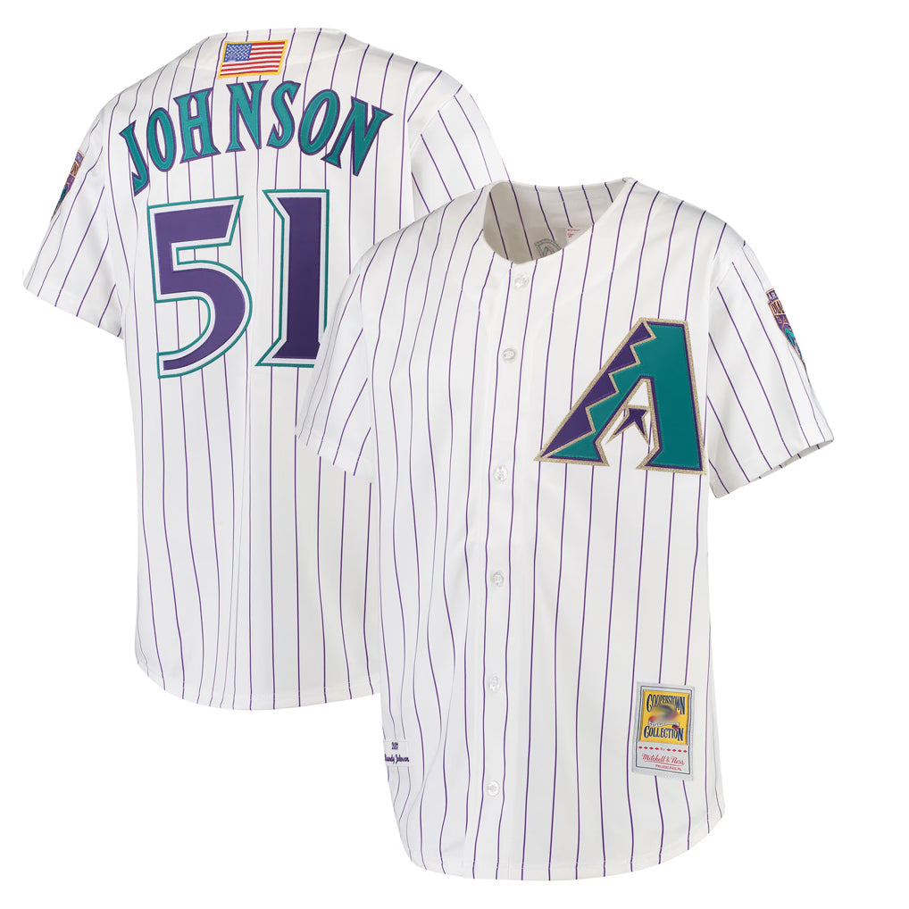 A.Diamondbacks #51 Randy Johnson Player White Mitchell & Ness Limited Home Qdoa Stitched Jerseys
