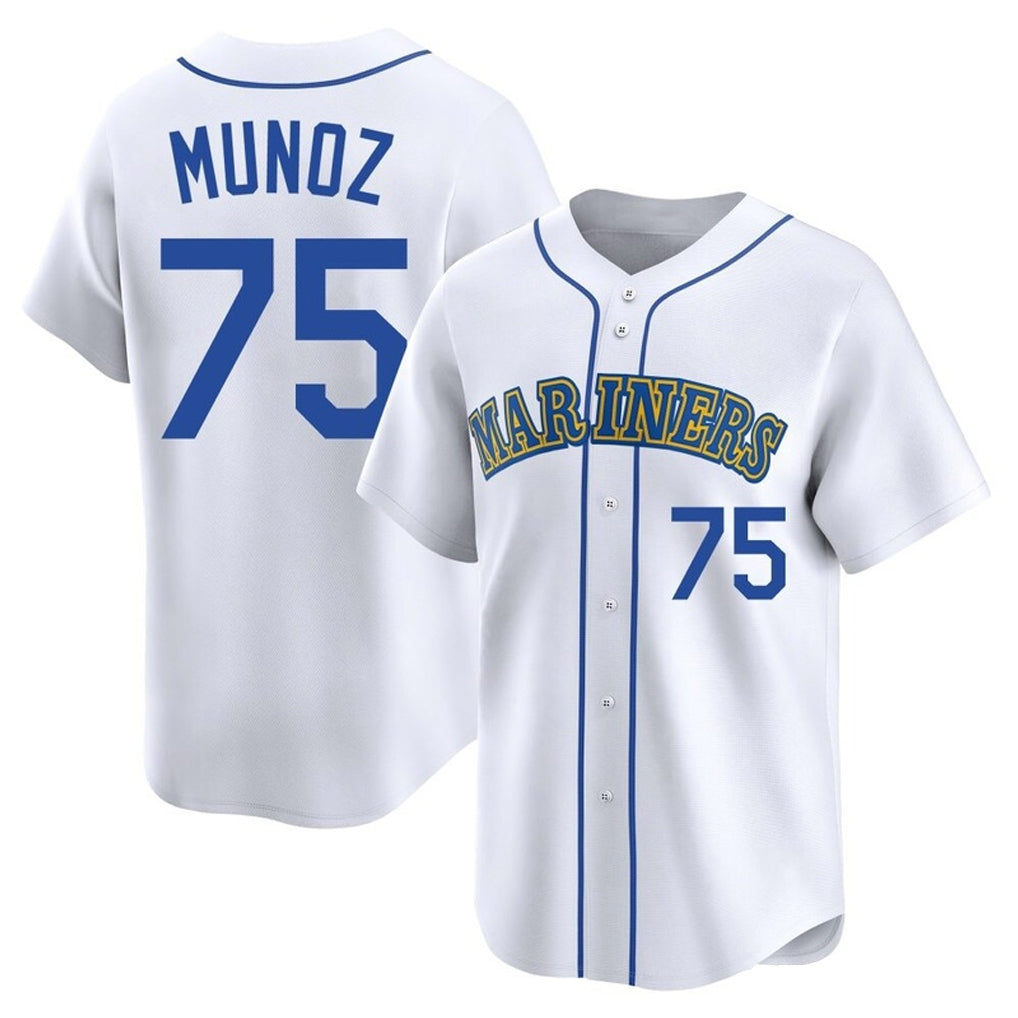 S.Mariners #75 Andres Munoz Player White Throwback Cooperstown Collection Home Limited Qdoa Stitched Jerseys