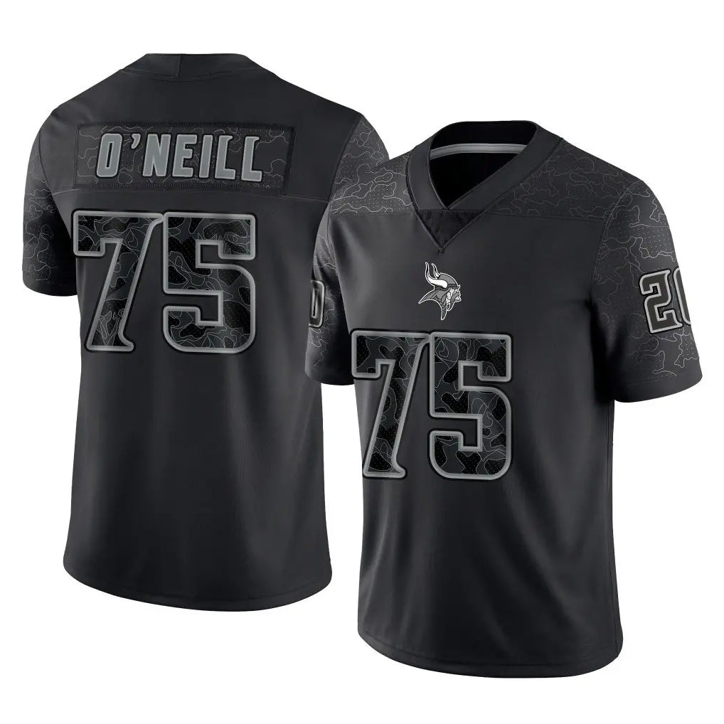 M.Vikings #75 Brian O'Neill Player Black Reflective LImited Home Game Qdoa Stitched Jerseys