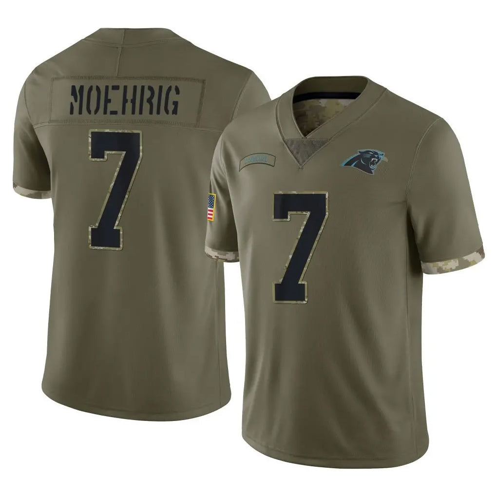 C.Panthers #7 Tre'von Moehrig Player Olive Salute to Service Game Qdoa Stitched Jerseys