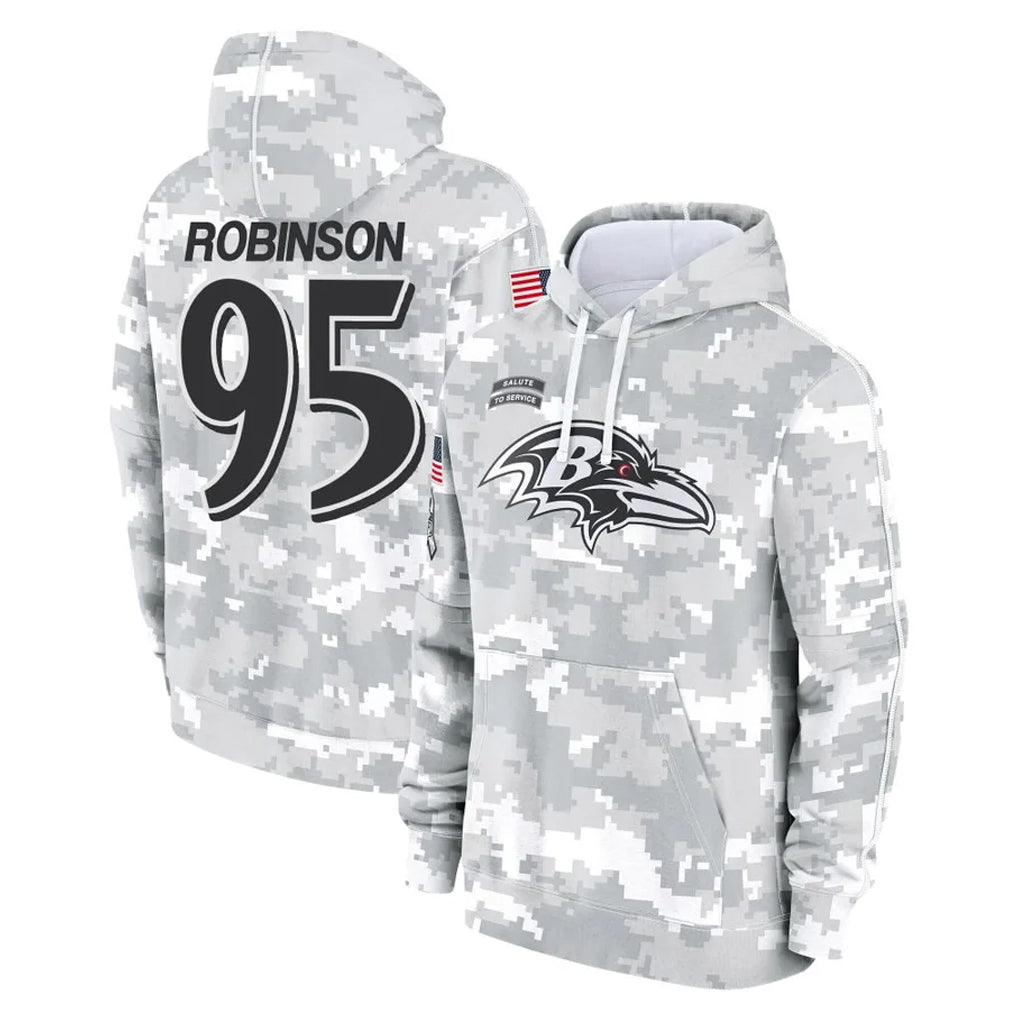 B.Ravens #95 Tavius Robinson Player Arctic Camo Salute to Service Pullover Hoodie Qdoa Stitched Jerseys