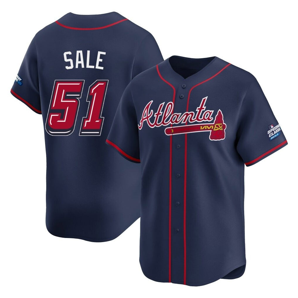 A.Braves #51 Chris Sale Player Navy 2025 Speedway Classic Home Game Qdoa Stitched Jerseys