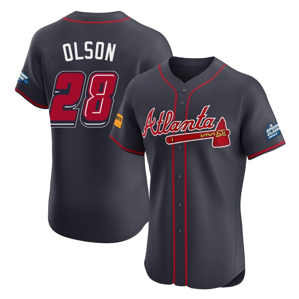 A.Braves #28 Matt Olson Player Navy 2025 Speedway Classic Limited Elite Home Game Qdoa Stitched Jerseys