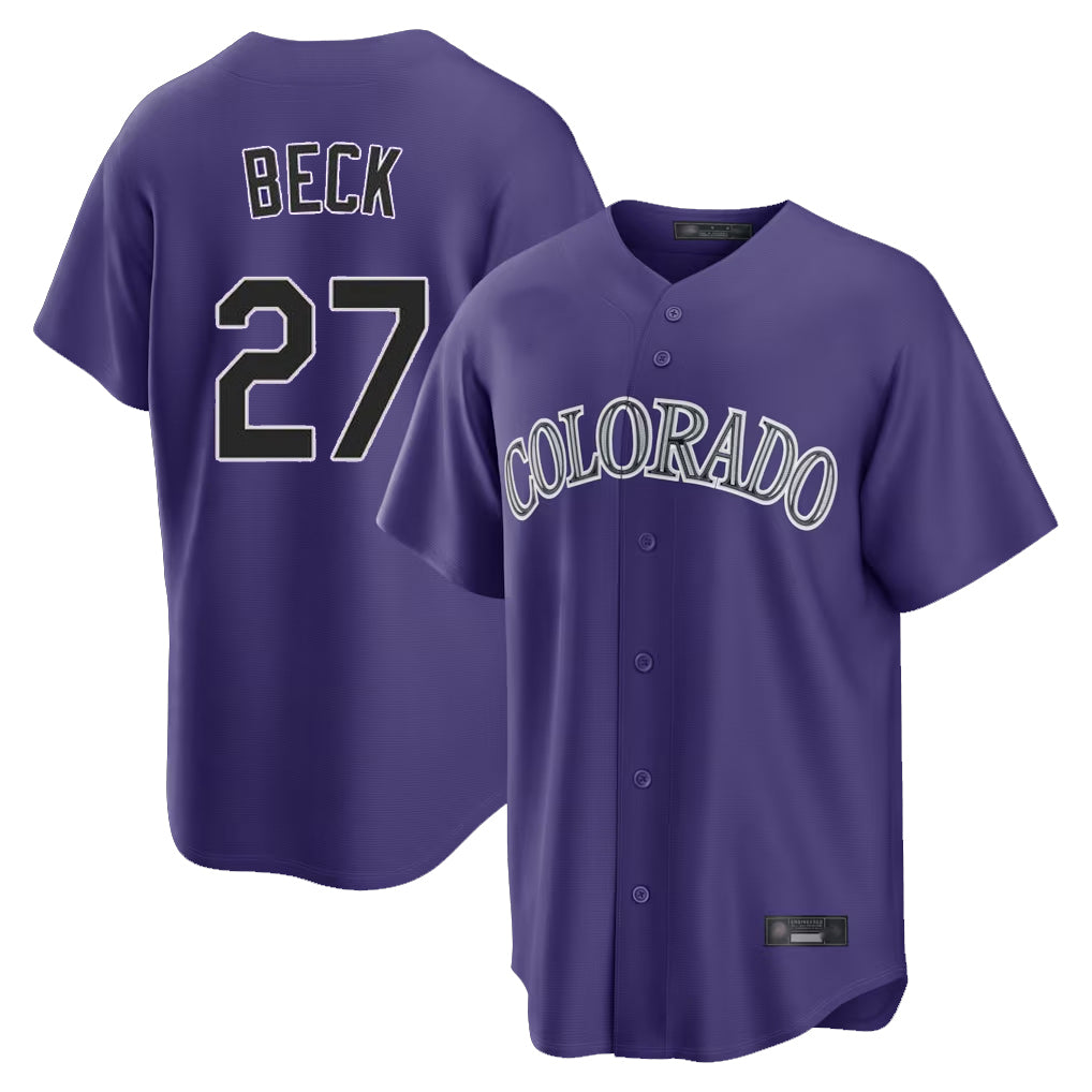 C.Rockies #27 Jordan Beck Player Purple Game Home Qdoa Stitched Jerseys