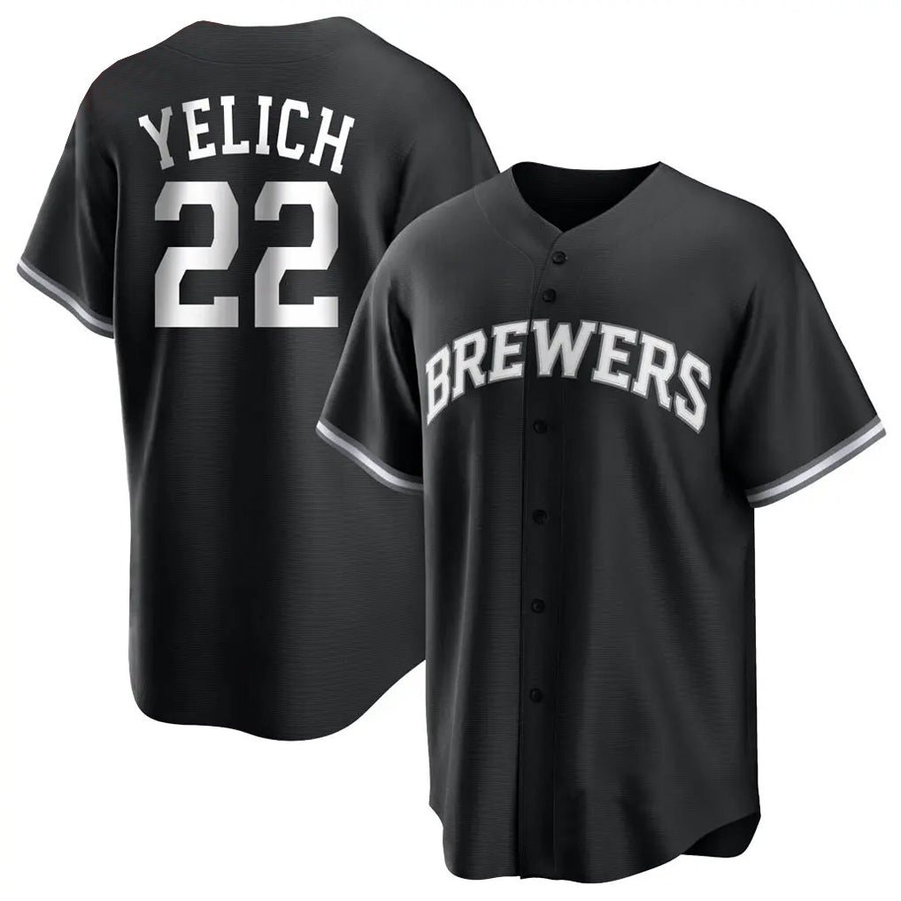 M.Brewers #22 Christian Yelich Player Black Game Home Qdoa Stitched Jerseys