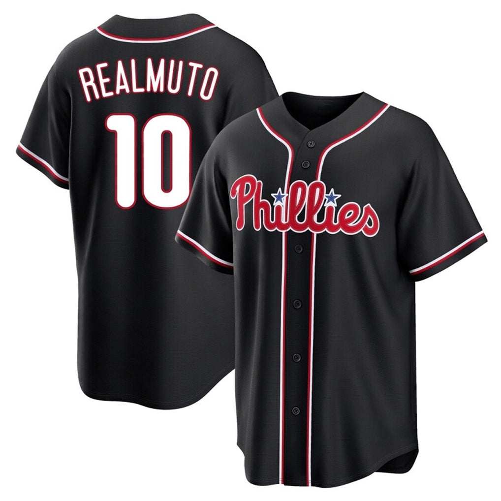 P.Phillies #10 J.T. Realmuto Player Black Fashion Out Home Game Qdoa Stitched Jerseys