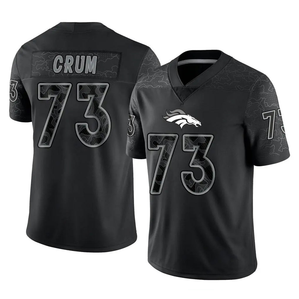 D.Broncos #73 Frank Crum Player Black Reflective Limited Qdoa Stitched Jerseys