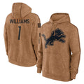 D.Lions #1 Jameson Williams Player Brown Salute to Service Hoodies Limited Game Qdoa Stitched Jerseys