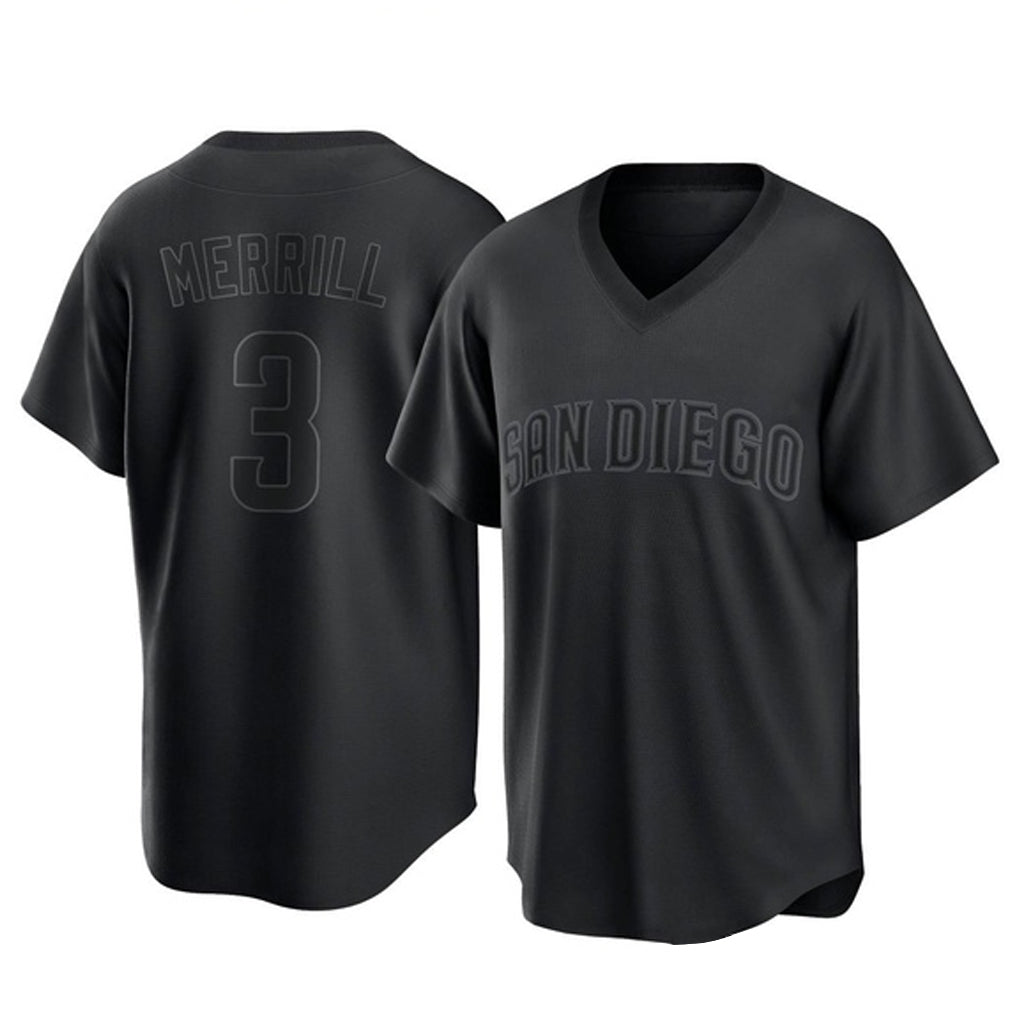 S.Diego Padres #3 Jackson Merrill Player Black Pitch Fashion Game T-shirt Qdoa Stitched Jerseys
