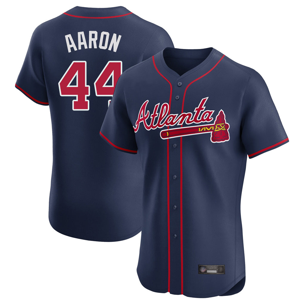 A.Braves #44 Hank Aaron Player Navy Limited Elite Home Game Qdoa Stitched Jerseys