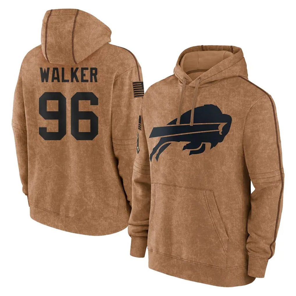 B.Bills #96 Deone Walker Player Brown Salute to Service Hoodies Qdoa Stitched Jerseys