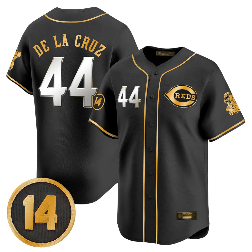 C.Reds #44 Elly De La Cruz Player Black-Gold Vapor Premier Limited Home Qdoa Stitched Jerseys