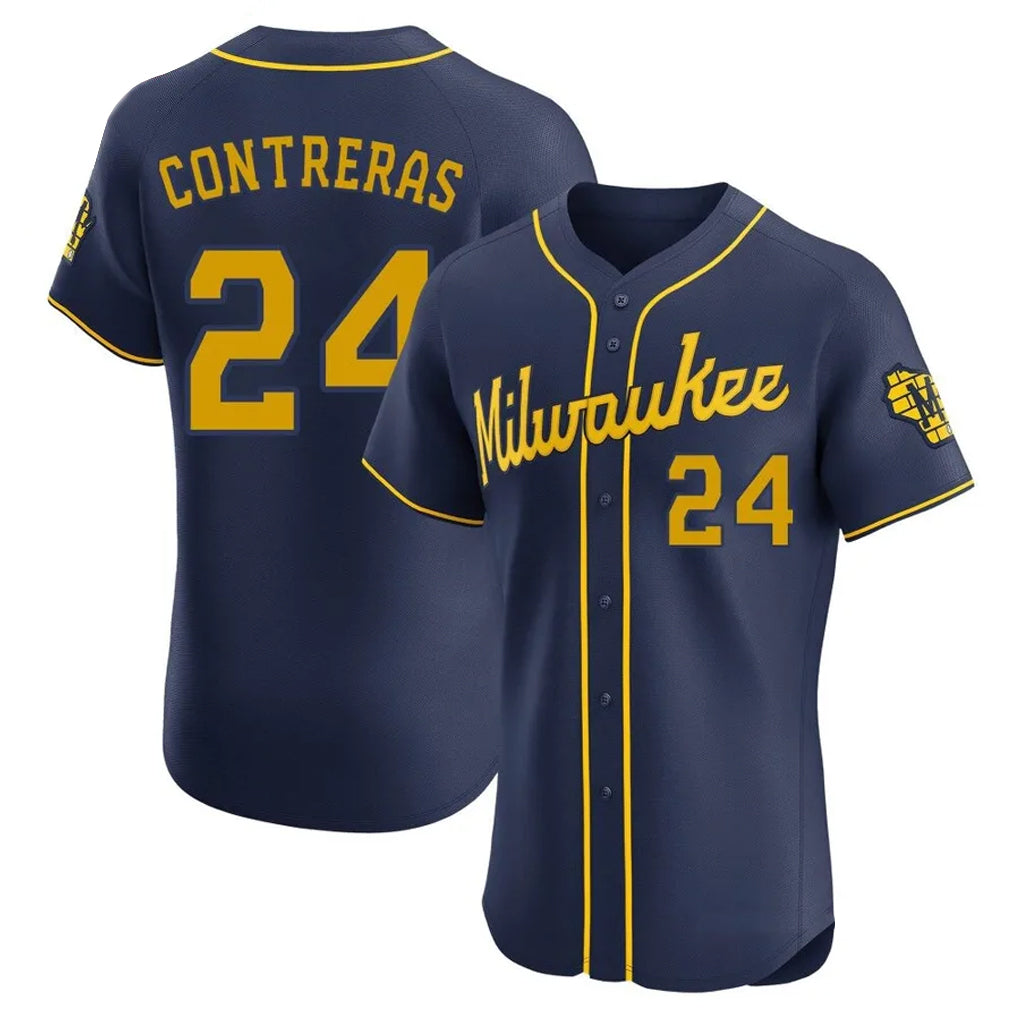 M.Brewers #24 William Contreras Player Navy Home Limited Elite Qdoa Stitched Jerseys