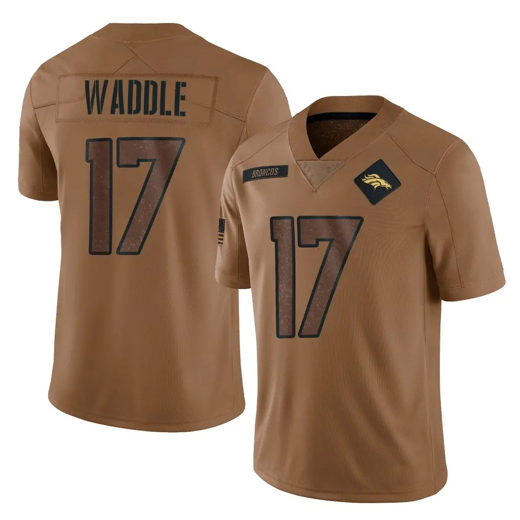D.Broncos #17 Jaylen Waddle Player Brown Salute To Service Limited Qdoa Stitched Jerseys