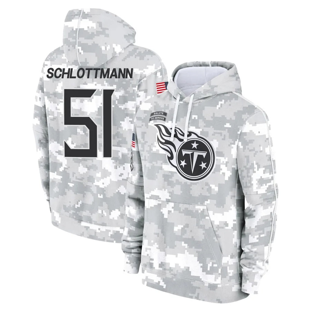 T.Titans #51 Austin Schlottmann Player Camo Arctic Salute to Service Pullover Hoodies Home Game Qdoa Stitched Jerseys