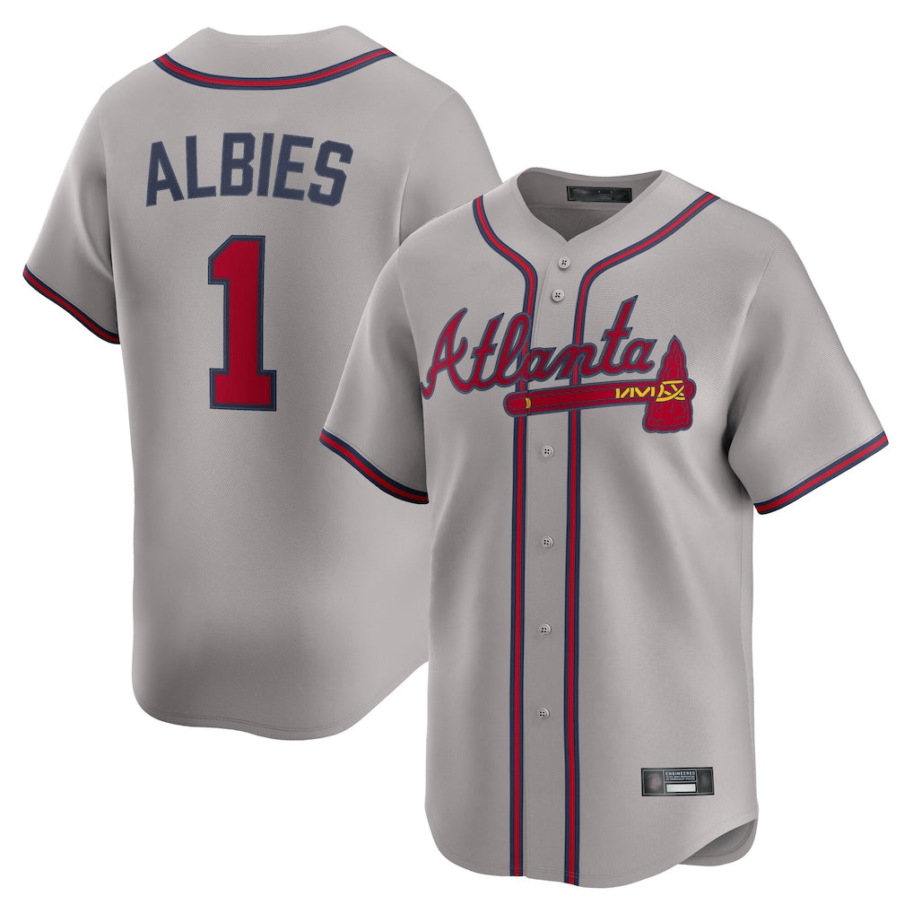 A.Braves #1 Ozzie Albies Player Gray Limited Home Game Qdoa Stitched Jerseys