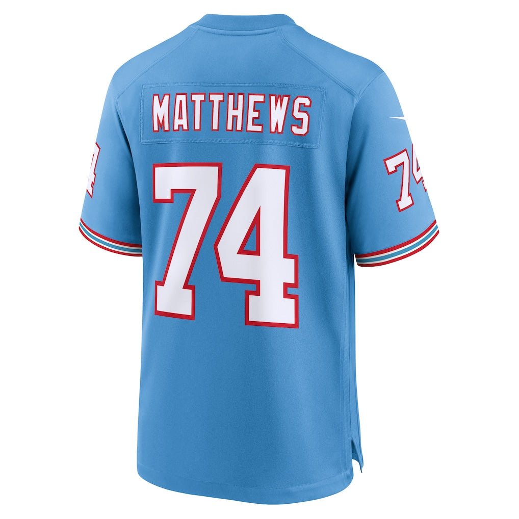Qdoa T.Titans #74 Bruce Matthews Light Blue Retired Player Alternate Game Jersey