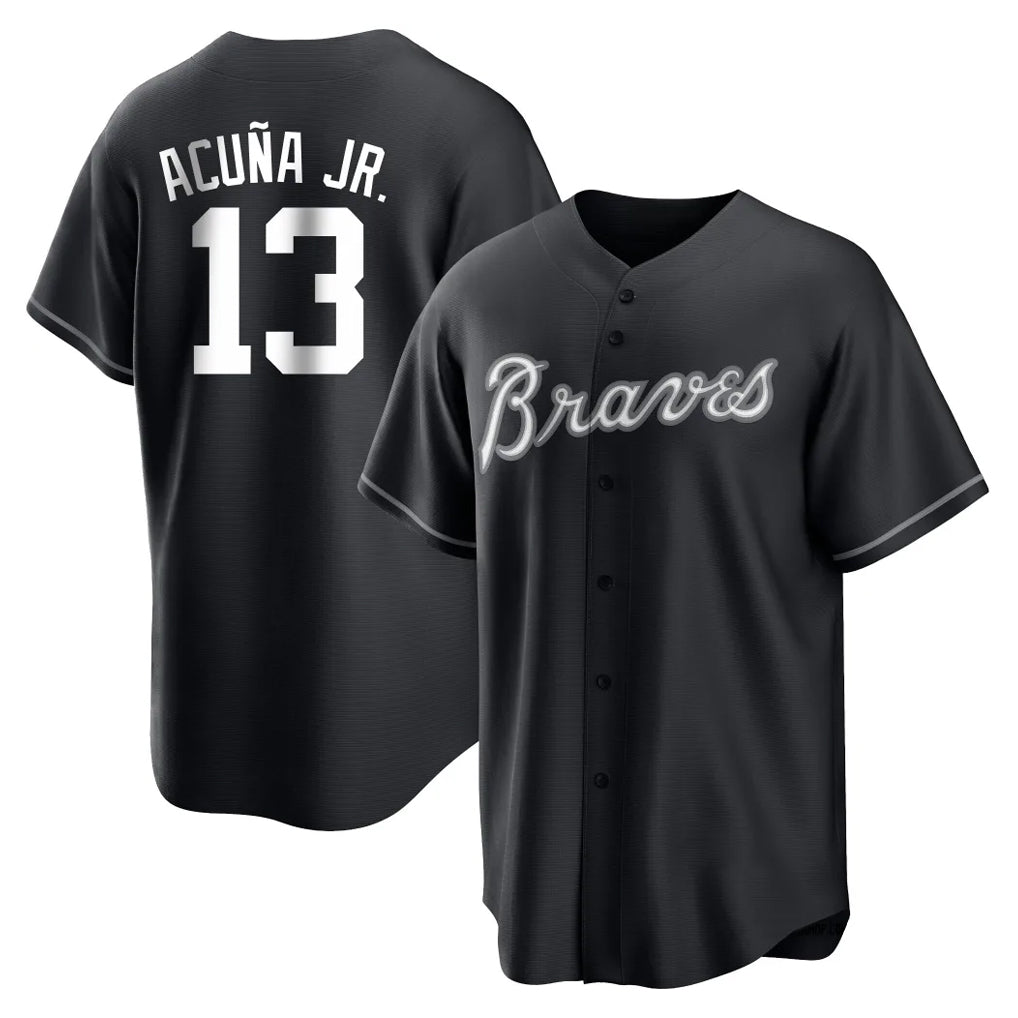 A.Braves #13 Ronald Acuna Jr Player Black Home Game Qdoa Stitched Jerseys