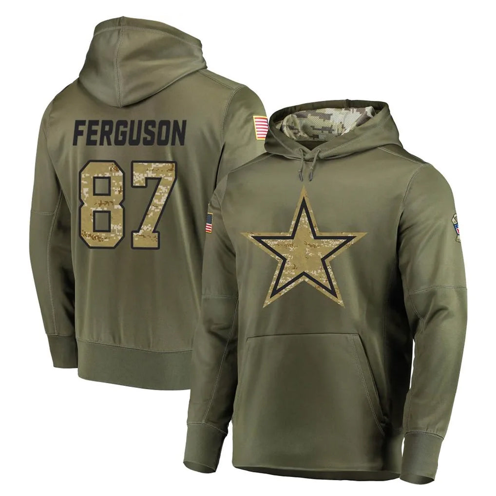 D.Cowboys #87 Jake Ferguson Player Olive Salute to Service Pullover Hoodies Home Game Qdoa Stitched Jerseys