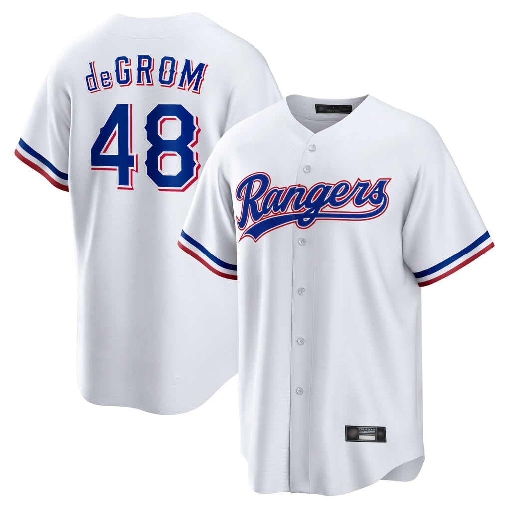 T.Rangers #48 Jacob deGrom Player White Home Limited Game Qdoa Stitched Jerseys