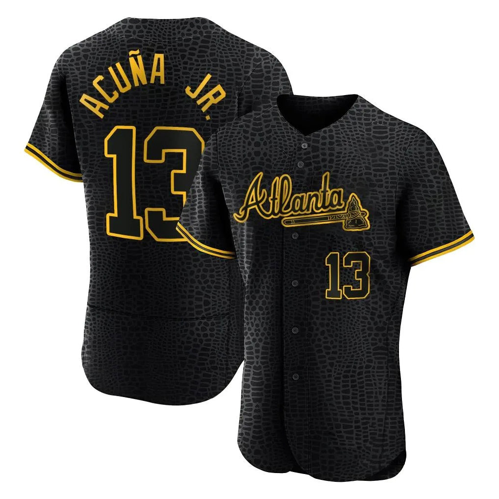 A.Braves #13 Ronald Acuna Jr Player Black Snake Skin City Limited Elite Home Game Qdoa Stitched Jerseys