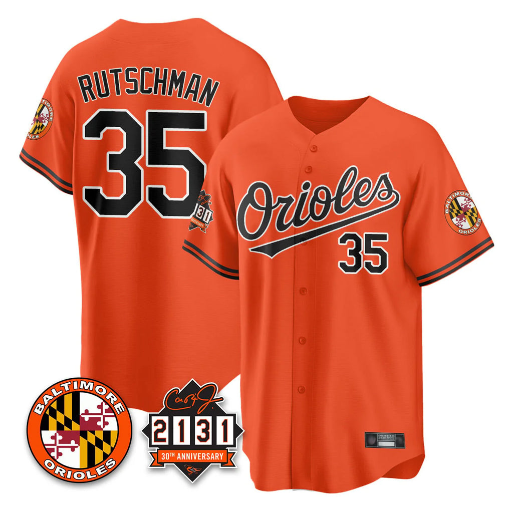 B.Orioles #35 Adley Rutschman Player Orange 30th Anniversary of 2131 Home Game Qdoa Stitched Jerseys