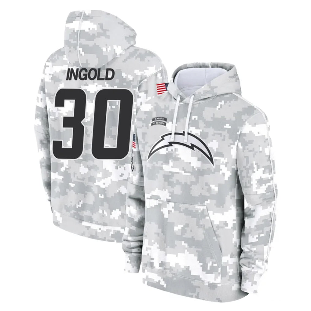 LA.Chargers #30 Alec Ingold Player Arctic Camo Salute to Service Hoodies Limited Game Qdoa Stitched Jerseys