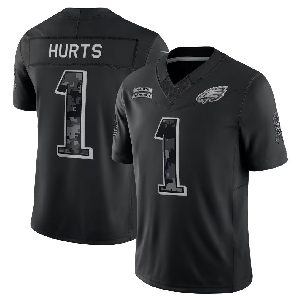 Qdoa P.Eagles #1 Jalen Hurts Player Black Limited 2026 Salute to Service Home Game Stitched Jerseys