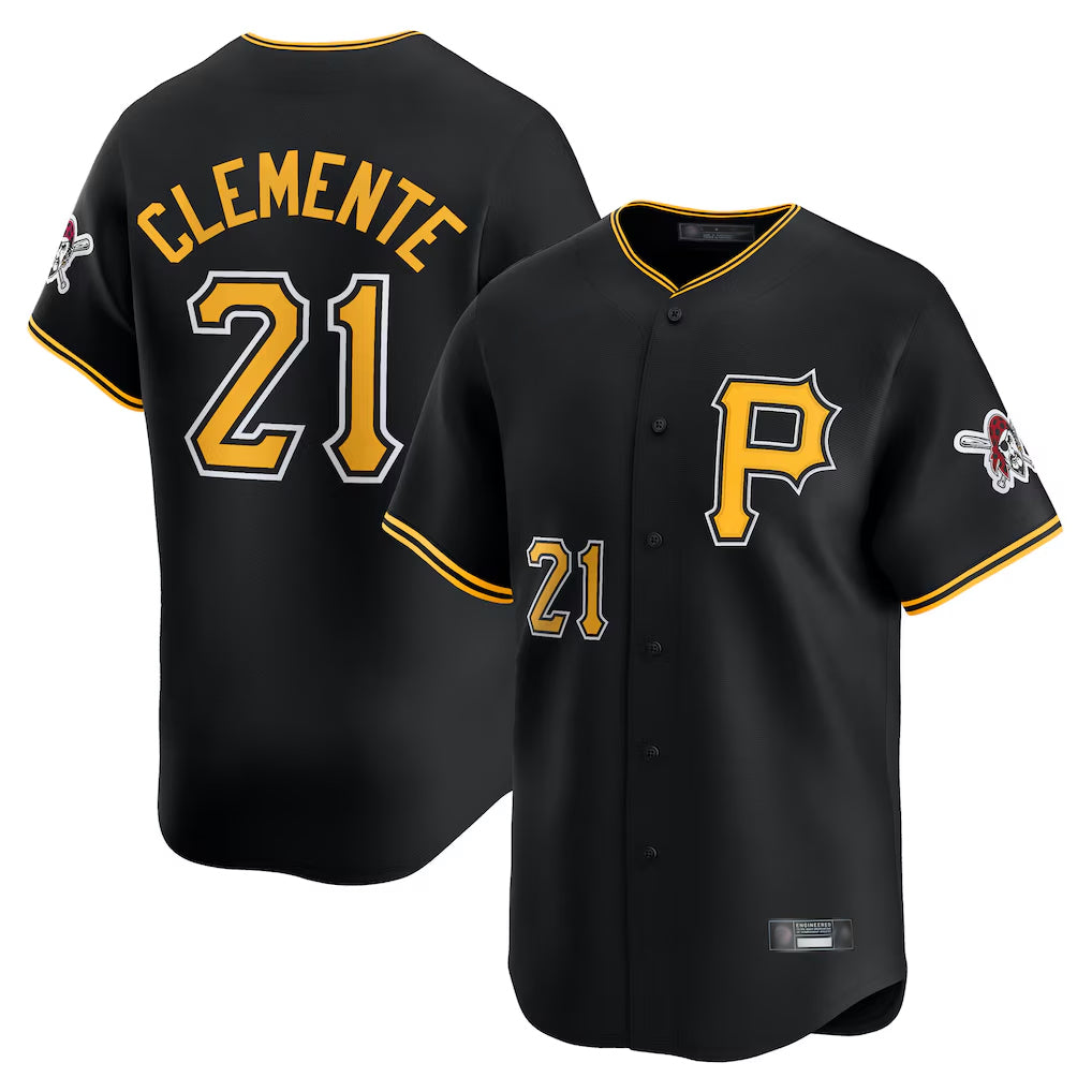 P.Pirates #21 Roberto Clemente Player Black Alternate Limited Game Qdoa Stitched Jerseys