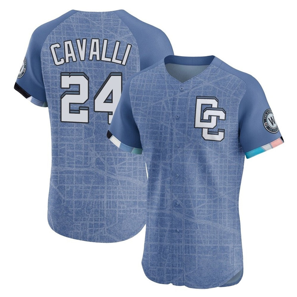W.Nationals #24 Cade Cavalli Player Blue City Connect Elite Limited Qdoa Stitched Jerseys
