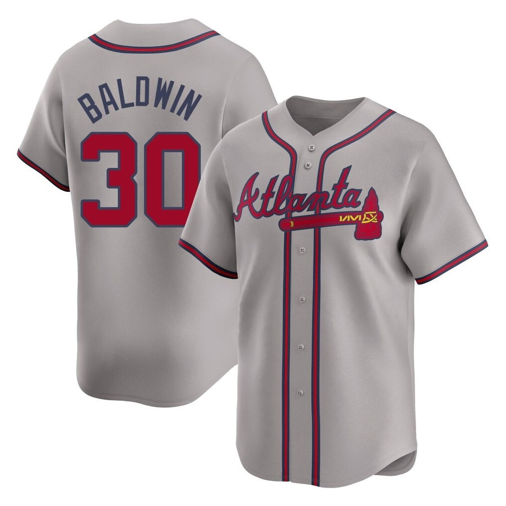 A.Braves #30 Drake Baldwin Player Gray Limited Home Game Qdoa Stitched Jerseys