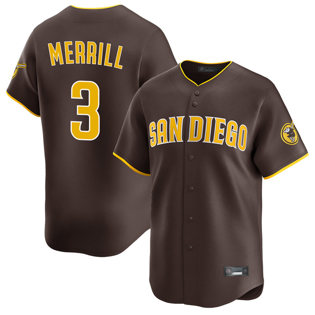 S.Diego Padres #3 Jackson Merrill Player Brown Home Limited Qdoa Stitched Jerseys