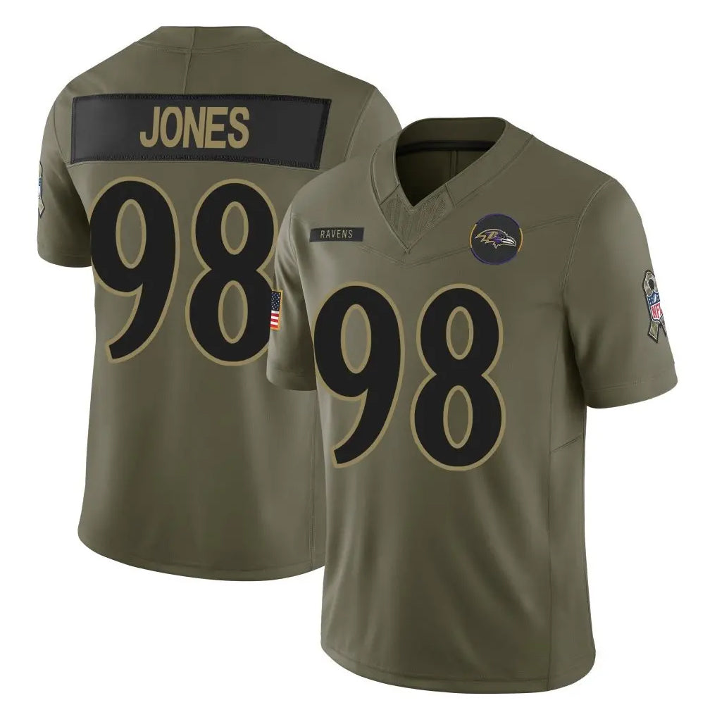 B.Ravens #98 Travis Jones Player Olive Salute To Service Limited Home Game Qdoa Stitched Jerseys