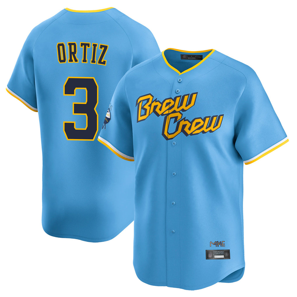 M.Brewers #3 Joey Ortiz Player Light Blue City Connect Home Limited Qdoa Stitched Jerseys