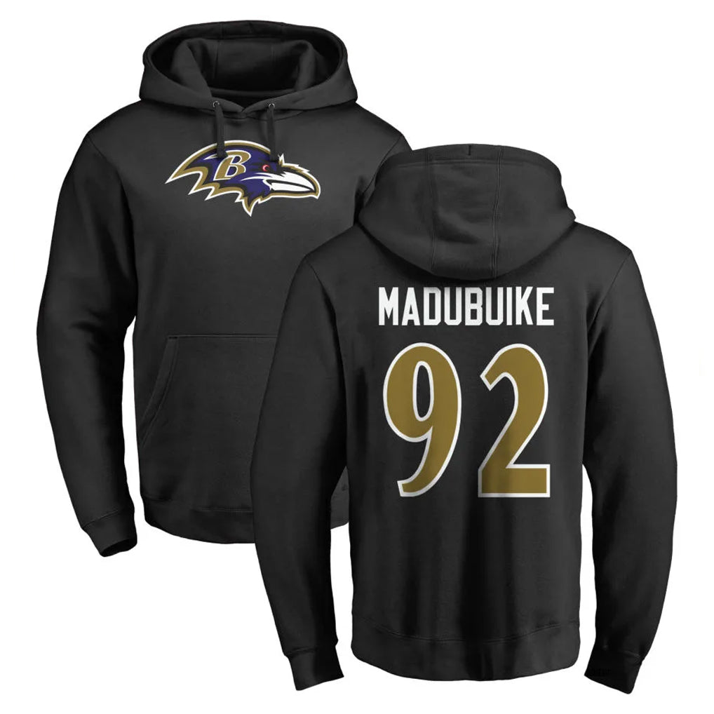 B.Ravens #92 Nnamdi Madubuike Player Black Pullover Hoodie Qdoa Stitched Jerseys