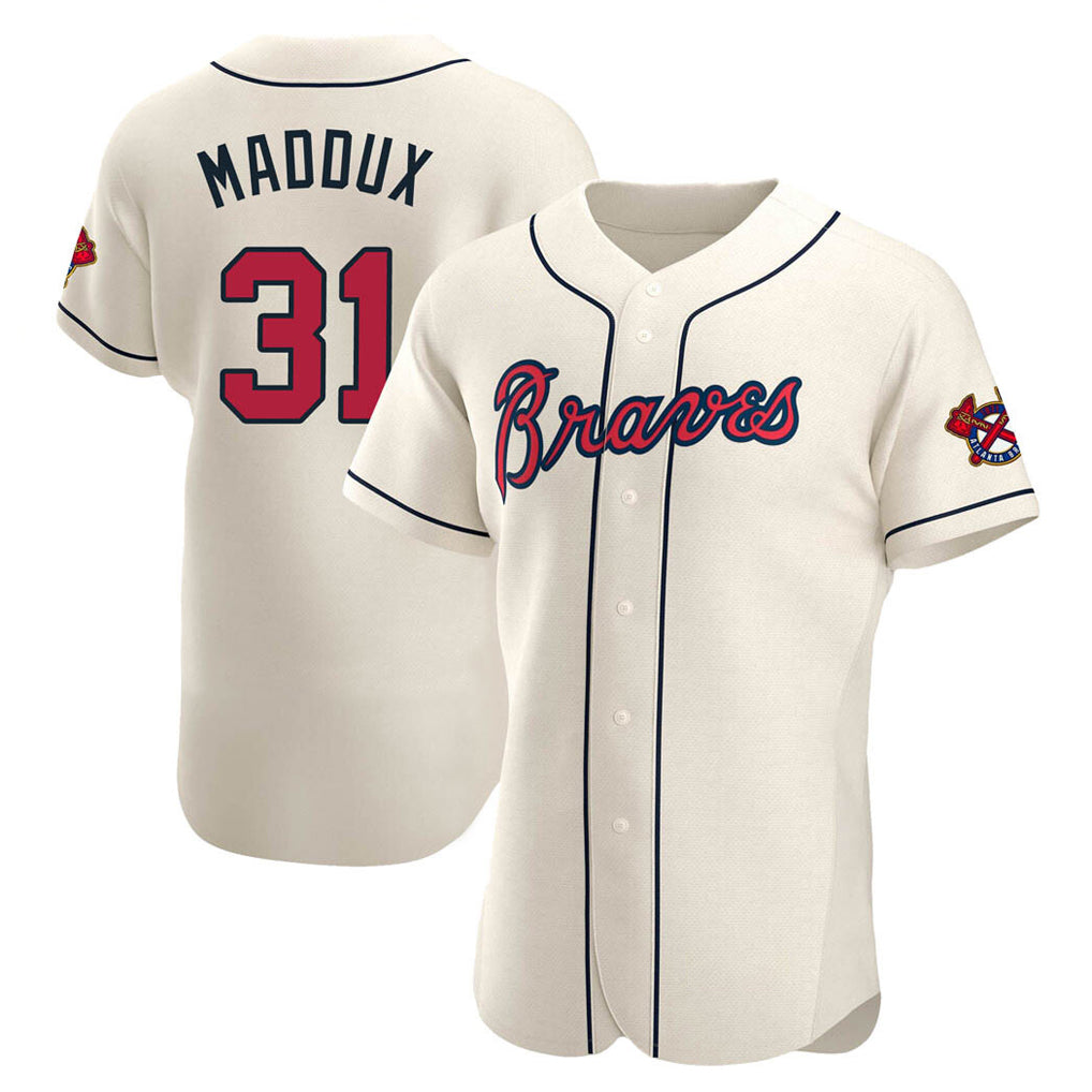 A.Braves #31 Greg Maddux Player Cream Limited Elite Home Game Qdoa Stitched Jerseys