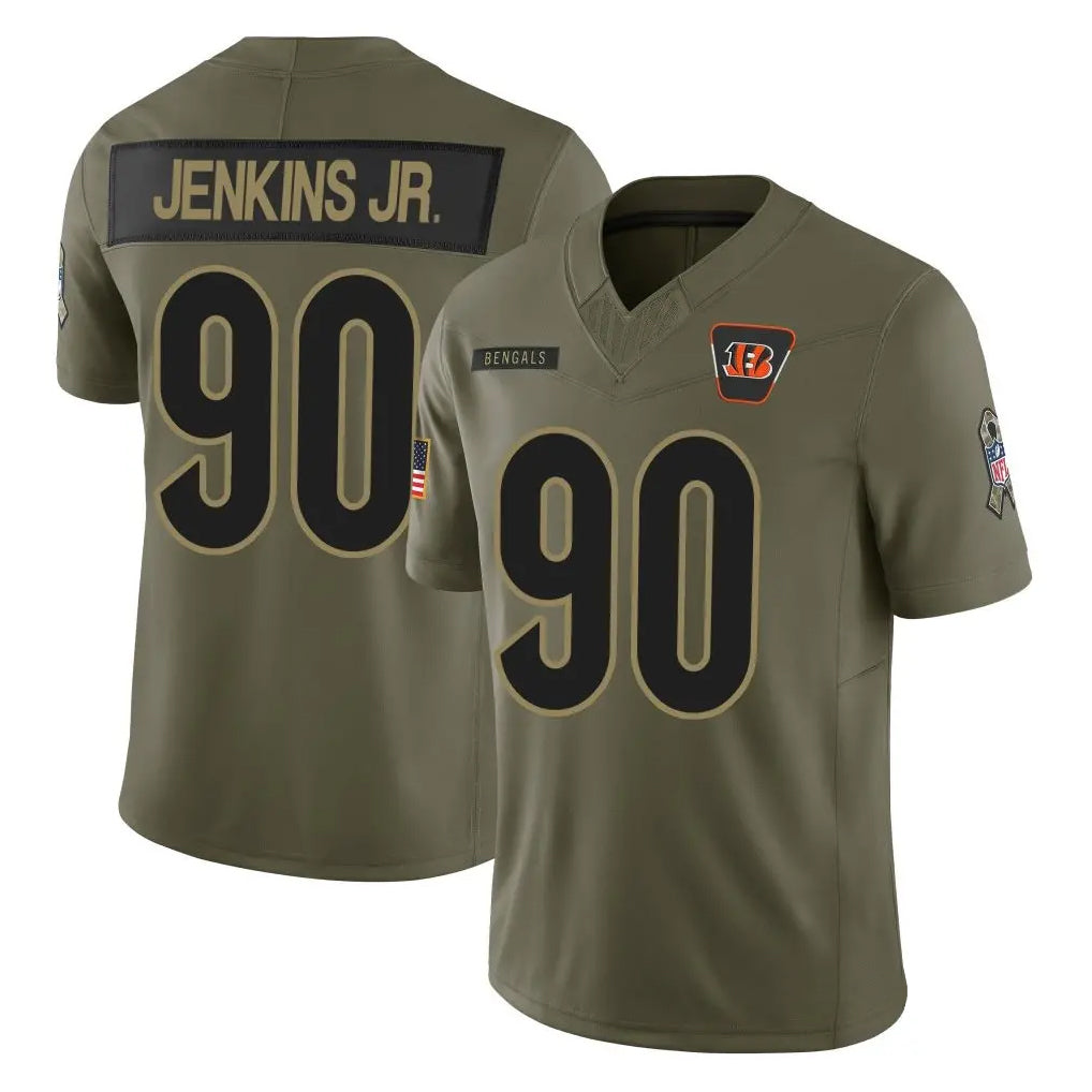 C.Bengals #90 Kris Jenkins Jr Player Olive Salute to Service Limited Home Game Qdoa Stitched Jerseys