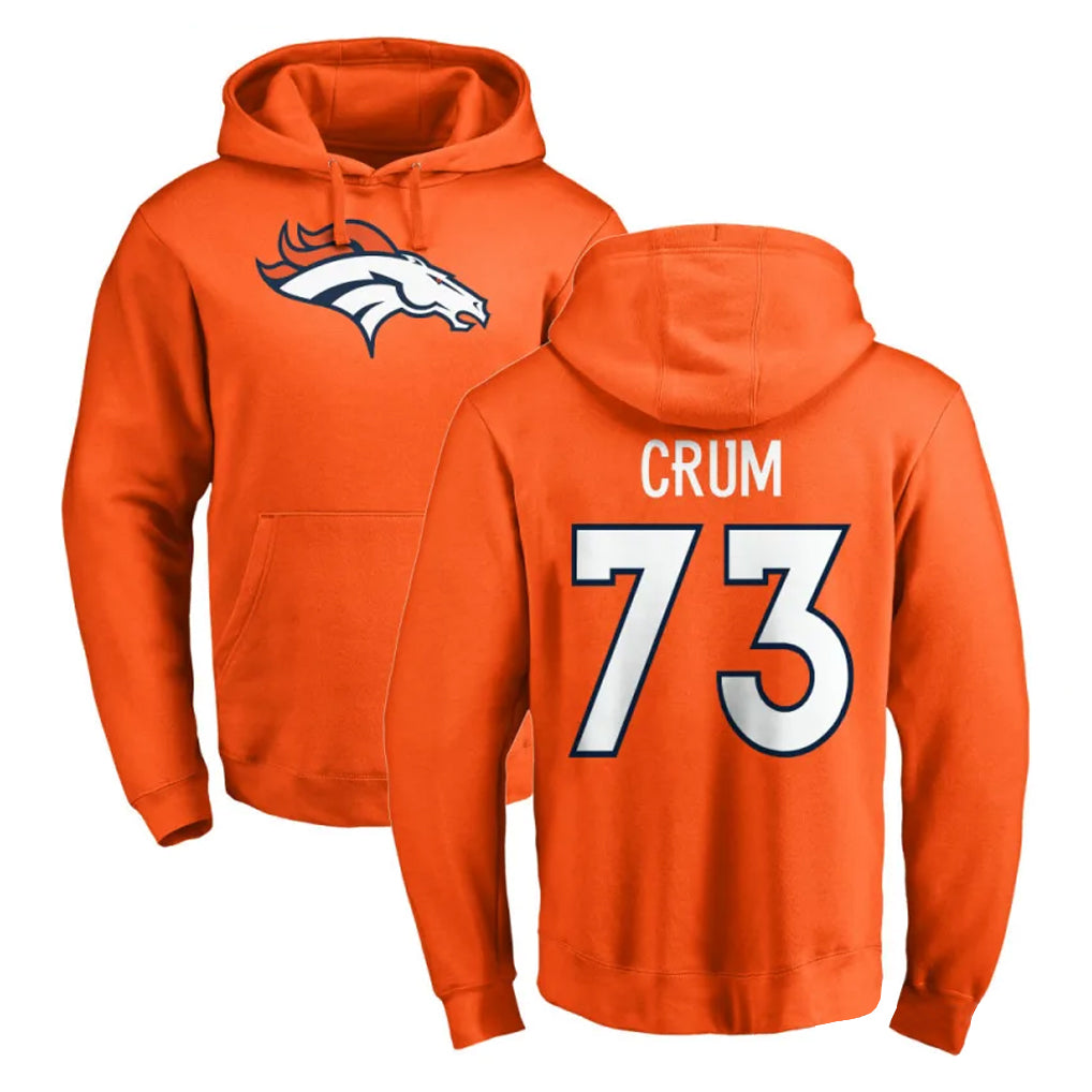 D.Broncos #73 Frank Crum Player Orange Pullover Hoodie Limited Qdoa Stitched Jerseys