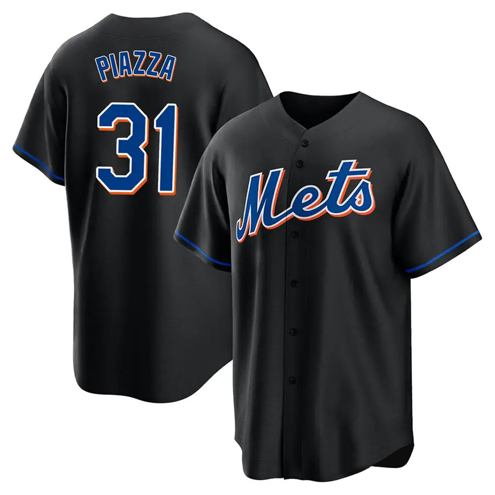NY.Mets #31 Mike Piazza Player Black Replica Home Game Qdoa Stitched Jerseys