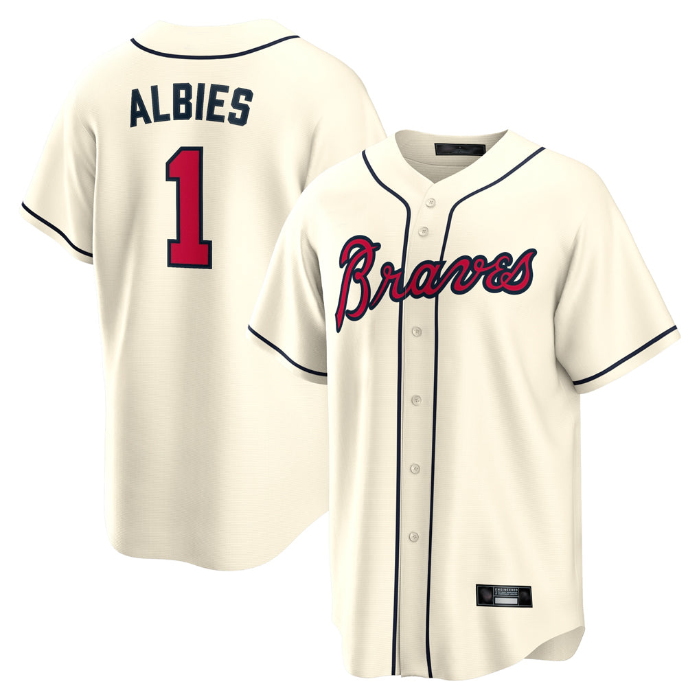 A.Braves #1 Ozzie Albies Player Cream Home Game Qdoa Stitched Jerseys