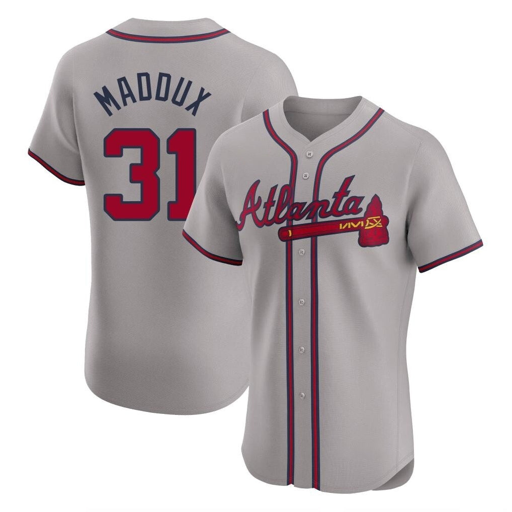 A.Braves #31 Greg Maddux Player Gray Limited Elite Home Game Qdoa Stitched Jerseys
