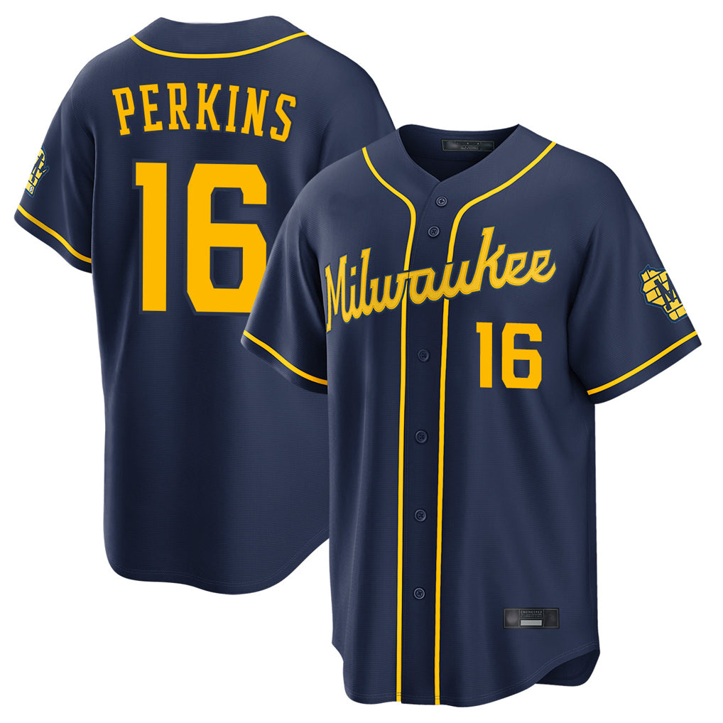 M.Brewers #16 Blake Perkins Player Navy Home Stadium Game Qdoa Stitched Jerseys