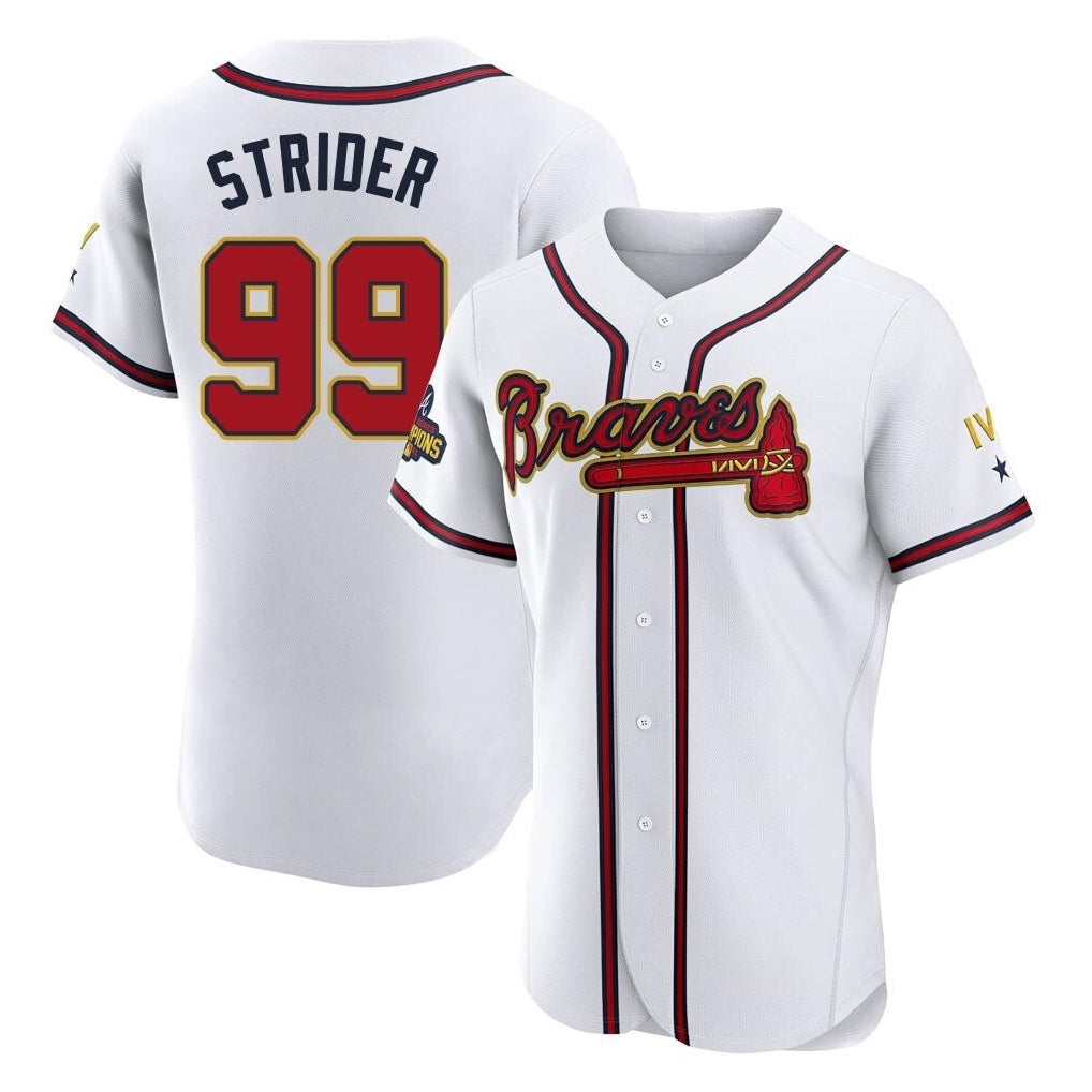 A.Braves #99 Spencer Strider Player White Gold Limited Elite Home Game Qdoa Stitched Jerseys