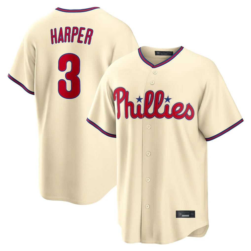 P.Phillies #3 Bryce Harper Player Cream Home Game Qdoa Stitched Jerseys