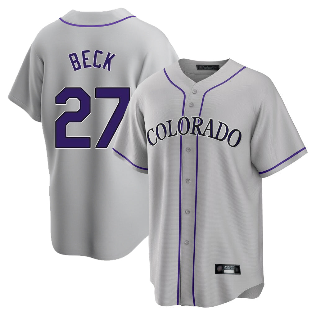 C.Rockies #27 Jordan Beck Player Gray Game Home Qdoa Stitched Jerseys