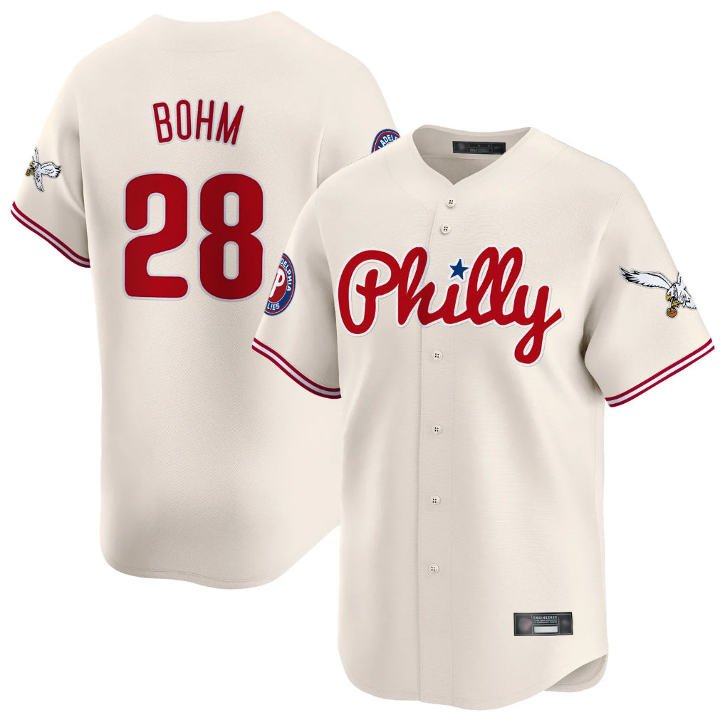 P.Phillies #28 Alec Bohm Player Cream Phillies & Eagles Vapor Premier Limited Qdoa Stitched Jerseys