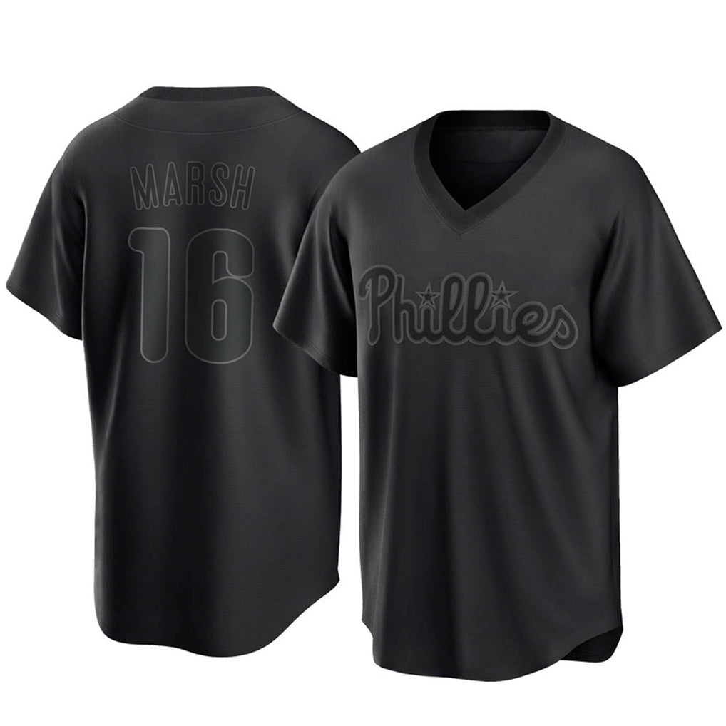 P.Phillies #16 Brandon Marsh Player Black Pitch Fashion Limited T-shirt Qdoa Stitched Jerseys